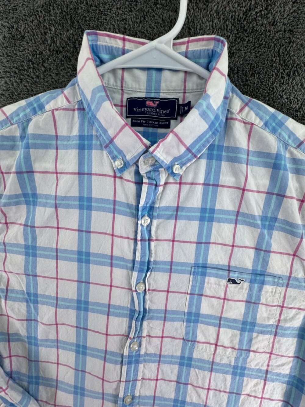 Vineyard Vines Long Sleeve Button Up Shirt Medium Blue Plaid Slim Fit Tucker